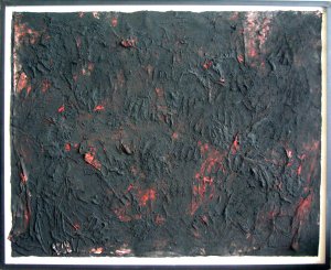 Senza titolo, Ossido di ferro, sabbia di vulcano, rosso di cadmio su carta, 2010, 130x163 cm