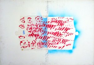 Senza titolo, ( pesce spada ), 1988, Tecnica mista e collage su carta