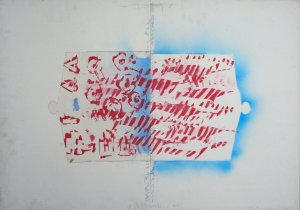 Senza titolo, ( pesce spada ), 1988, Tecnica mista e colage su carta, 1988