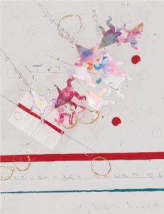 Senza titolo, ( rane ), 1990, tecnica mista e collage su carta,  63,5x48 cm